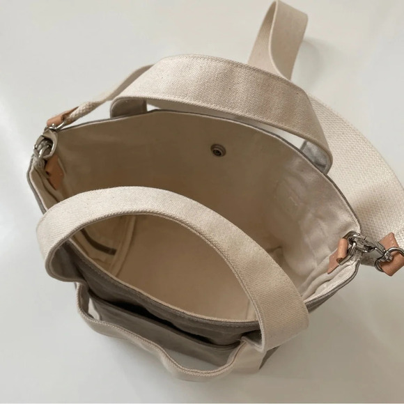 SHIN+NA Limited Edition THE CROSSBODY MINI CANVAS TOTE Bag in Taupe - Picture 12 of 16